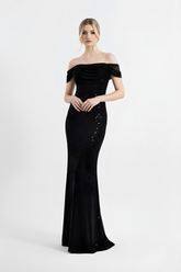 Victoria | Sequined Sheer Strap Maxi Fishtail Evening Dress